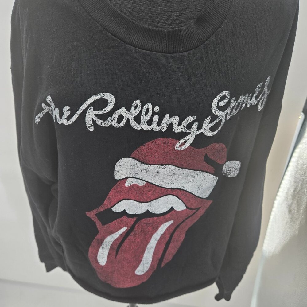 Rolling Stones Black Christmas Holiday Tongue Crop Sweatshirt Size XXL